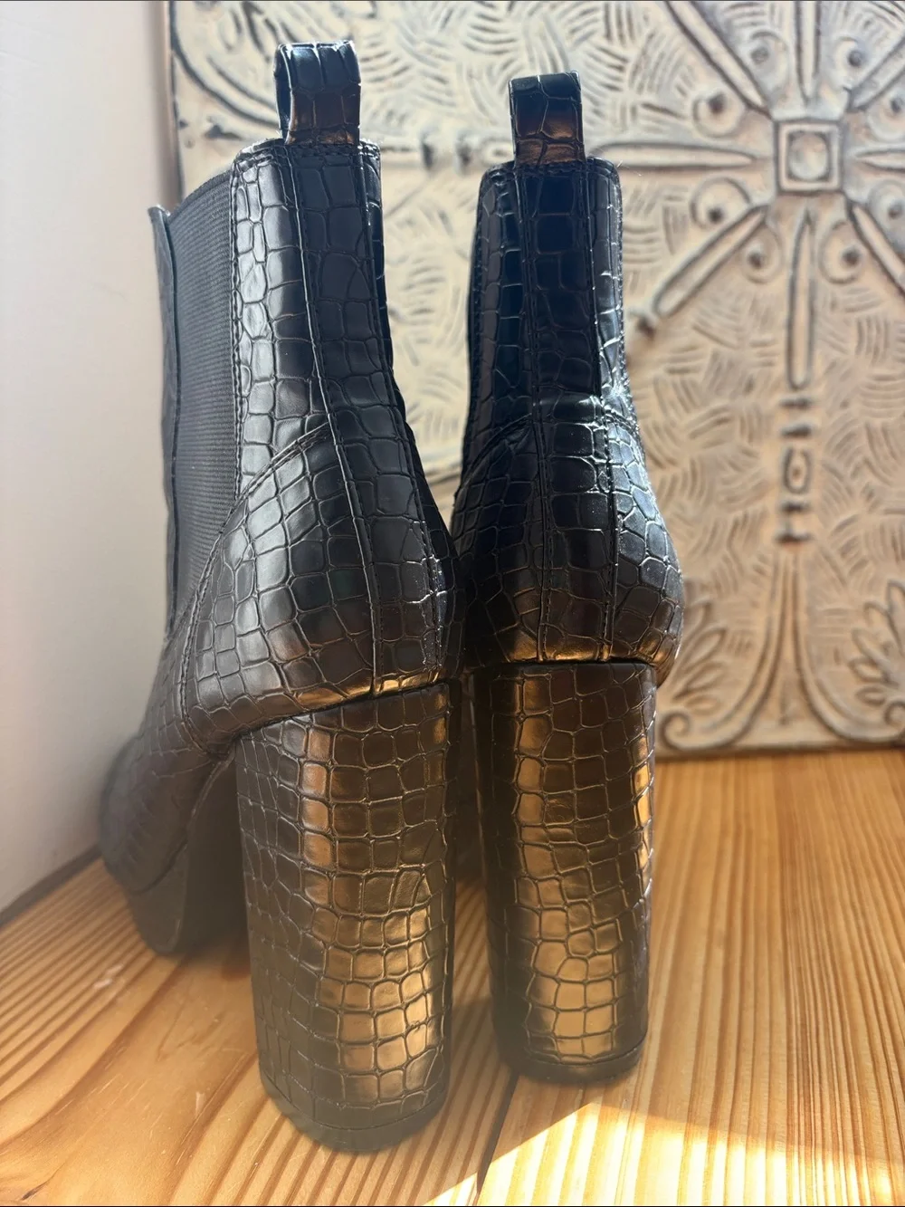 Black Reptile/Snake Embossed Platform Chelsea Ankle Boots